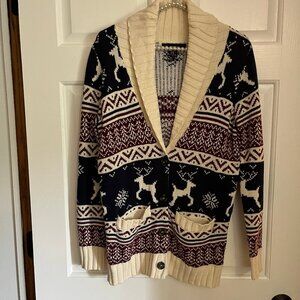 Forever 21 Ladies Long Sleeve Reindeer Grandpa Style Knit Cardigan Size M